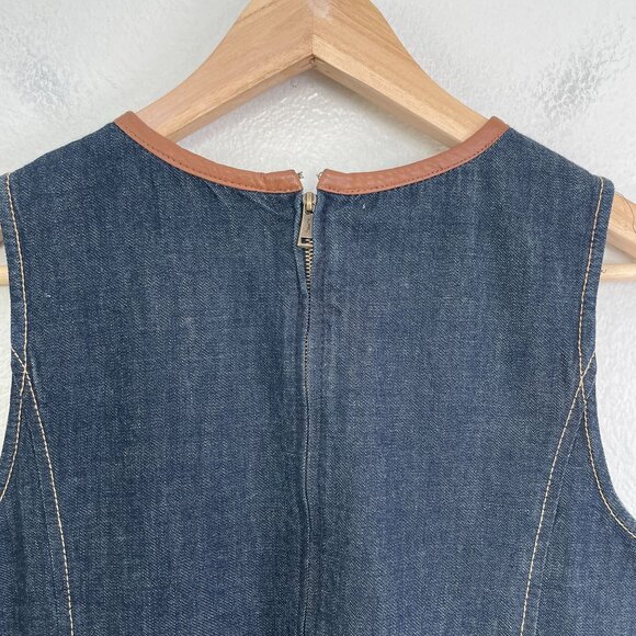 Lauren Ralph Lauren Womens 4 Denim Shift Dress Sheep Leather Trim Sleeveless - Picture 13 of 13